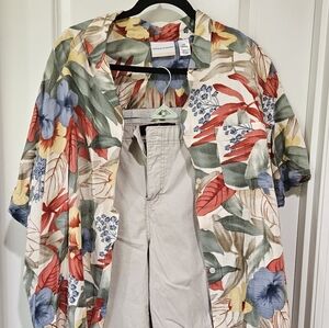 Alfred Dunner Floral Short Sleeve Women Linen Shirt Gloria Vanderbilt Shorts 18w